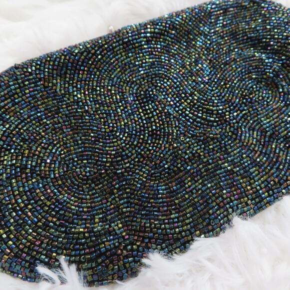 Vintage Made in Japan Black Beaded Kiss Lock Purse Evening Clutch - Picture 3 of 5